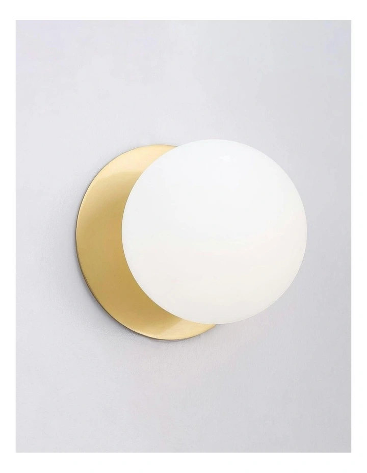 Odessa Opal Frosted Glass LED Wall Light with Brass Base in White/Small image 4