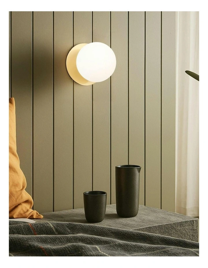 Odessa Opal Frosted Glass LED Wall Light with Brass Base in White/Small image 5