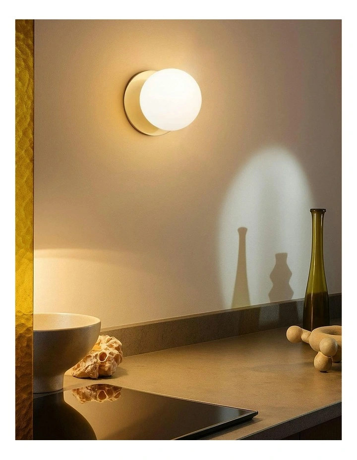 Odessa Opal Frosted Glass LED Wall Light with Brass Base in White/Small image 6