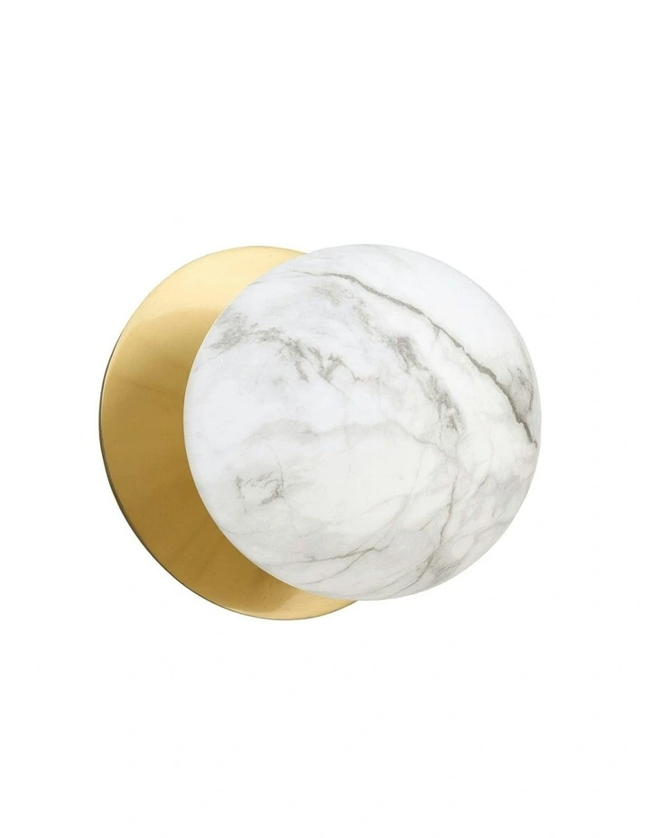 Odessa Marble Opal Glass LED Wall Light with Brass Base in White/Small image 2