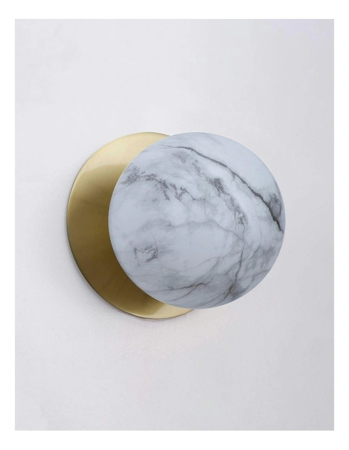 Odessa Marble Opal Glass LED Wall Light with Brass Base in White/Small image 3