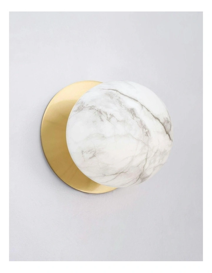 Odessa Marble Opal Glass LED Wall Light with Brass Base in White/Small image 4