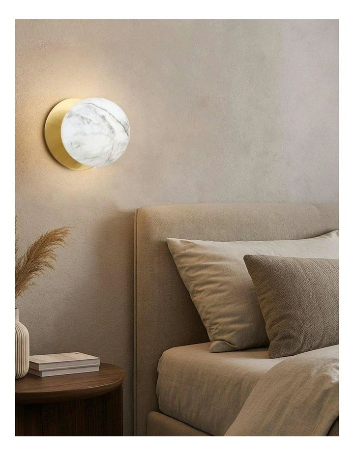 Odessa Marble Opal Glass LED Wall Light with Brass Base in White/Small image 5