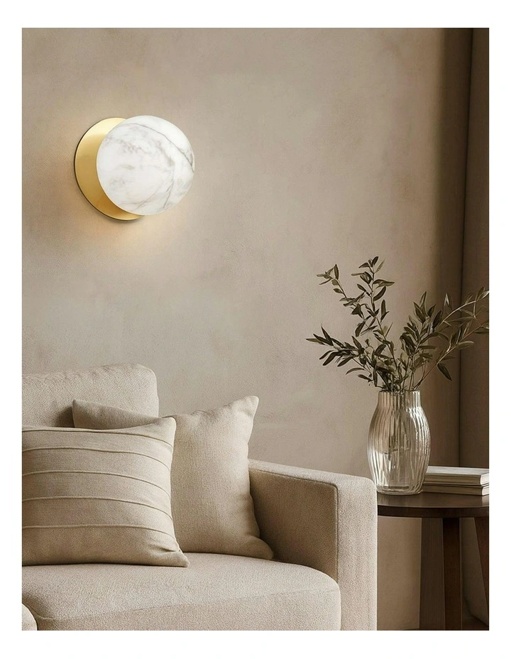 Odessa Marble Opal Glass LED Wall Light with Brass Base in White/Small image 6