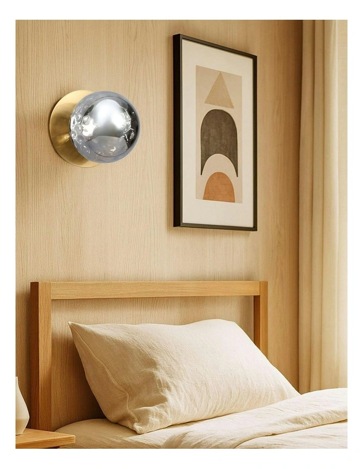 Odessa Molten Ripple Glass LED Wall Light with Brass Base in White/Small image 6