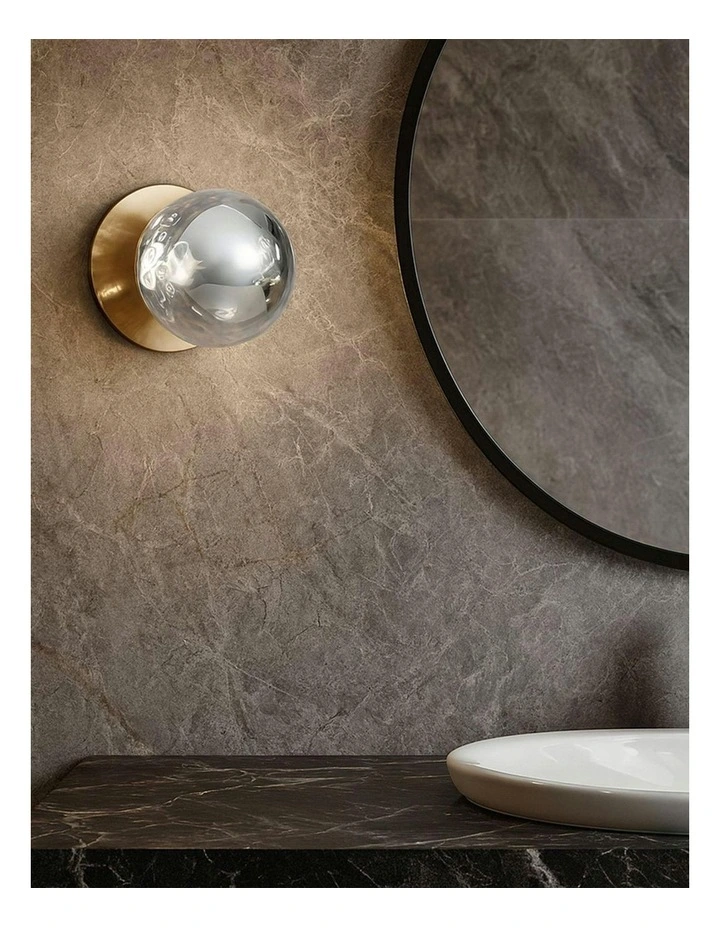 Odessa Molten Ripple Glass LED Wall Light with Brass Base in White/Small image 7