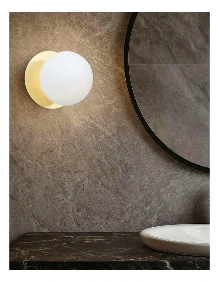Odessa Opal Frosted Glass LED Wall Light with Gold Base in White/Small image 5