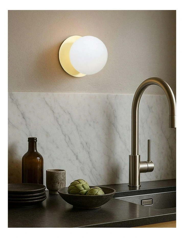 Odessa Opal Frosted Glass LED Wall Light with Gold Base in White/Small image 7
