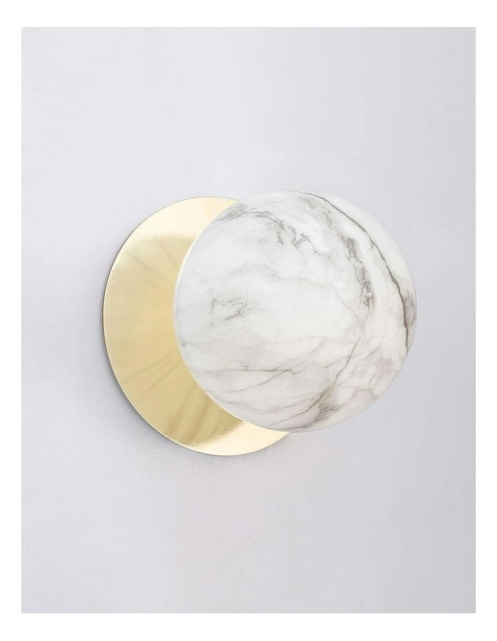 Odessa Marble Opal Glass LED Wall Light with Gold Base in White/Small image 4