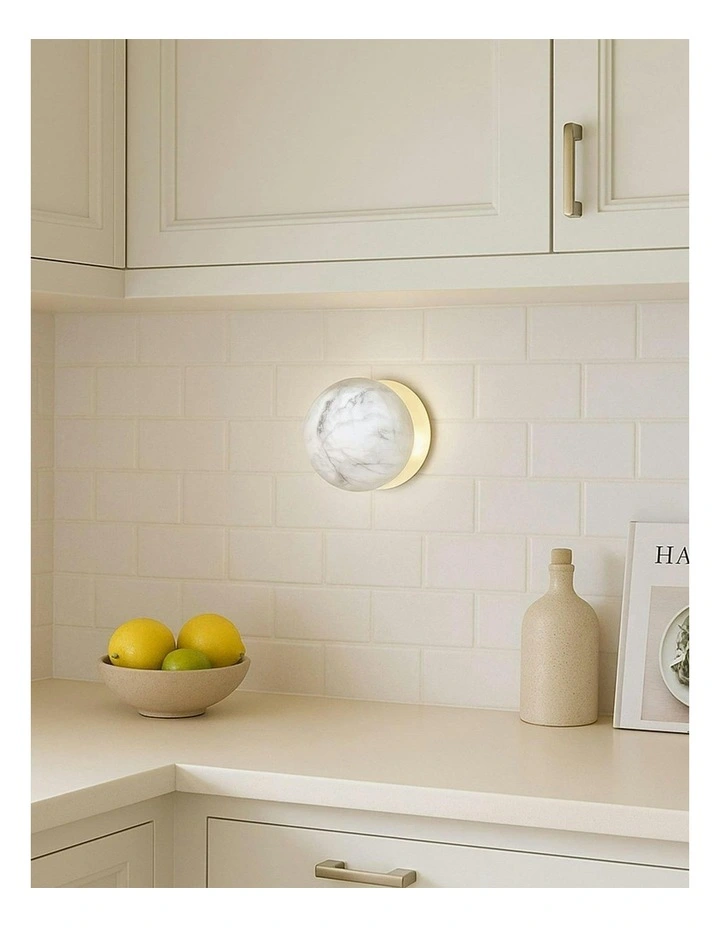 Odessa Marble Opal Glass LED Wall Light with Gold Base in White/Small image 7
