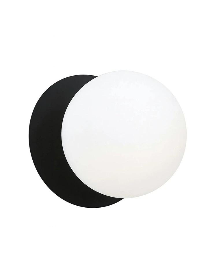 Odessa Opal Frosted Glass LED Wall Light in Black Base White/Large image 2