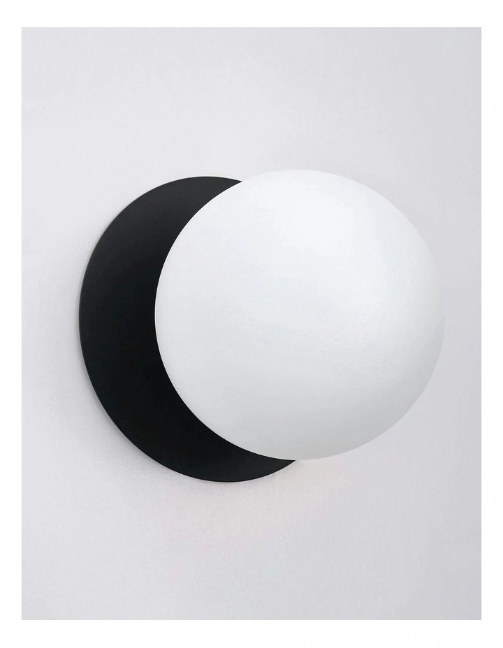 Odessa Opal Frosted Glass LED Wall Light in Black Base White/Large image 3