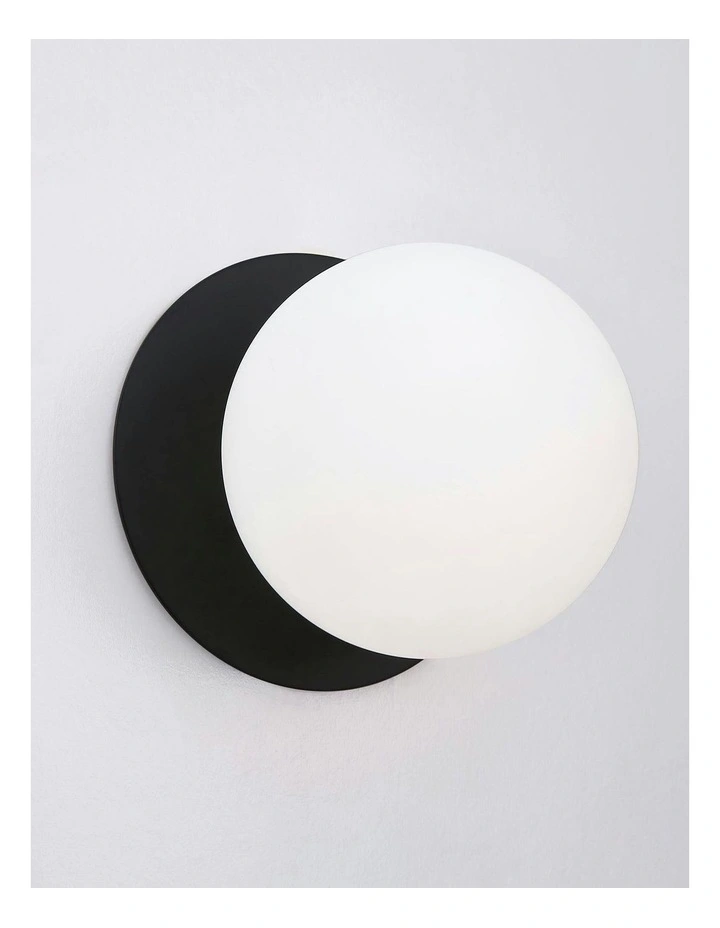 Odessa Opal Frosted Glass LED Wall Light in Black Base White/Large image 4