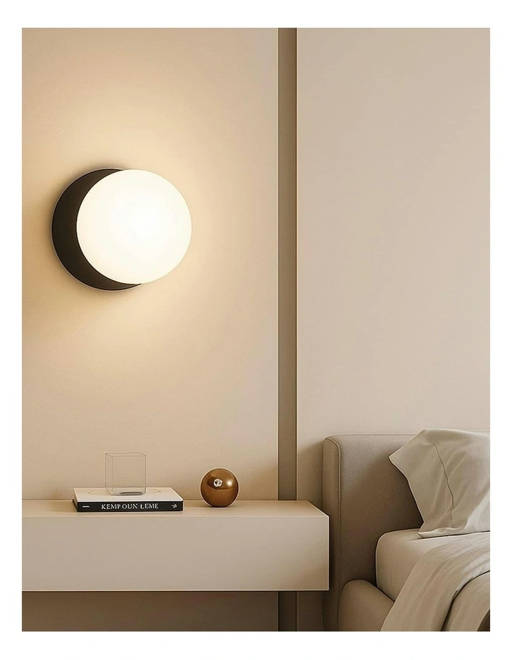 Odessa Opal Frosted Glass LED Wall Light in Black Base White/Large image 5