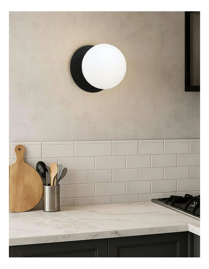 Odessa Opal Frosted Glass LED Wall Light in Black Base White/Large image 6