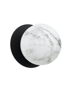 Odessa Marble Opal Glass LED Wall Light in Black Base White/Large