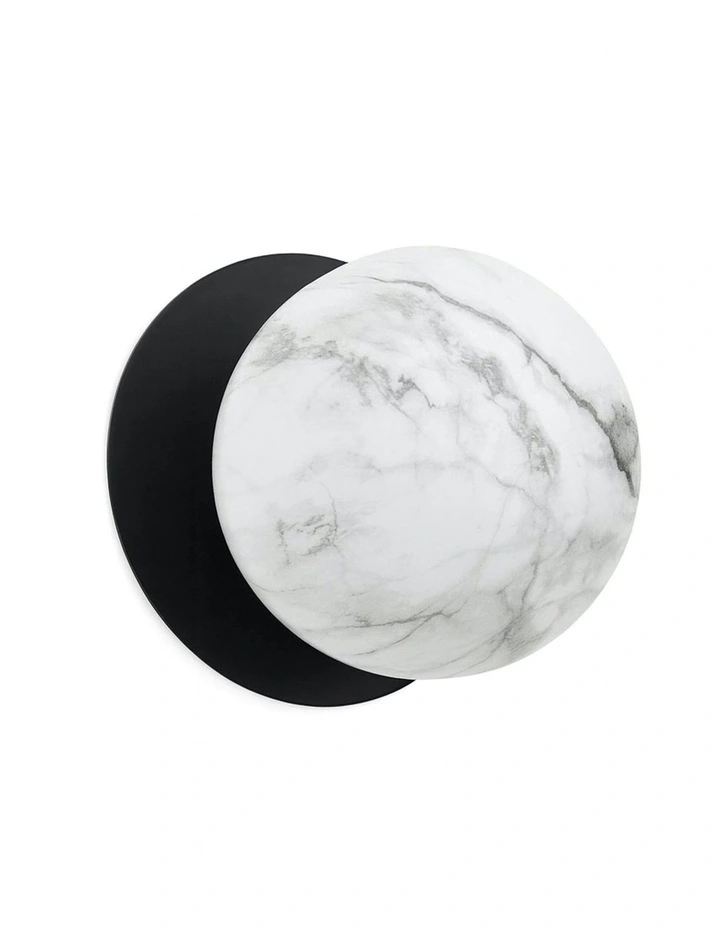 Odessa Marble Opal Glass LED Wall Light in Black Base White/Large image 1