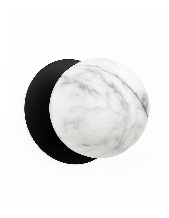 Odessa Marble Opal Glass LED Wall Light in Black Base White/Large image 2
