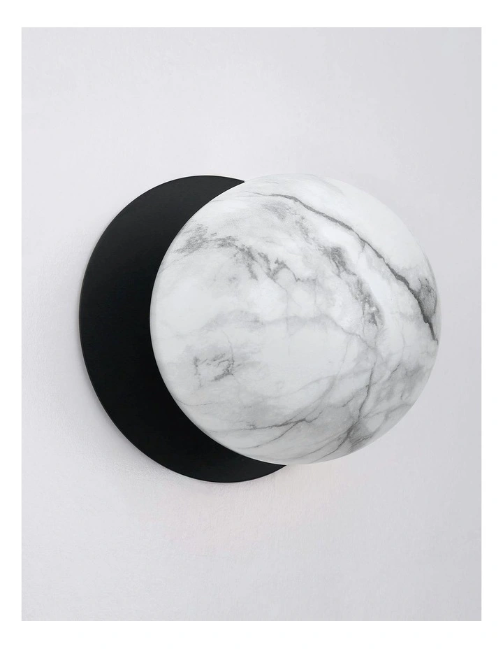 Odessa Marble Opal Glass LED Wall Light in Black Base White/Large image 3