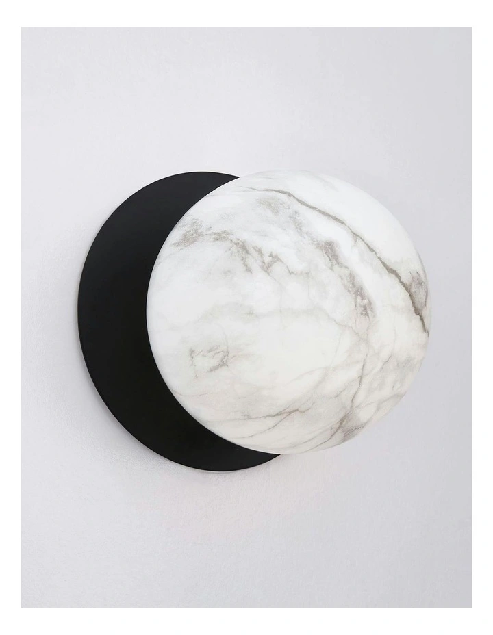 Odessa Marble Opal Glass LED Wall Light in Black Base White/Large image 4