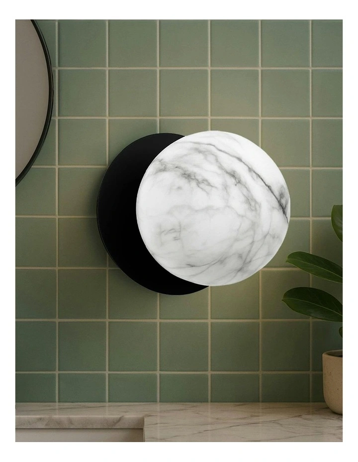 Odessa Marble Opal Glass LED Wall Light in Black Base White/Large image 5