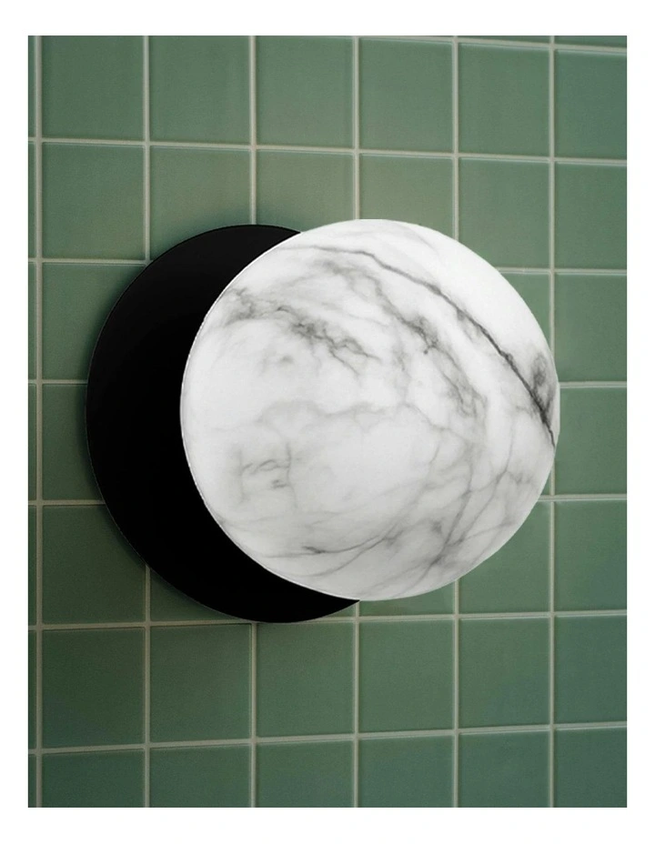 Odessa Marble Opal Glass LED Wall Light in Black Base White/Large image 6