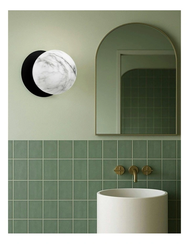 Odessa Marble Opal Glass LED Wall Light in Black Base White/Large image 7