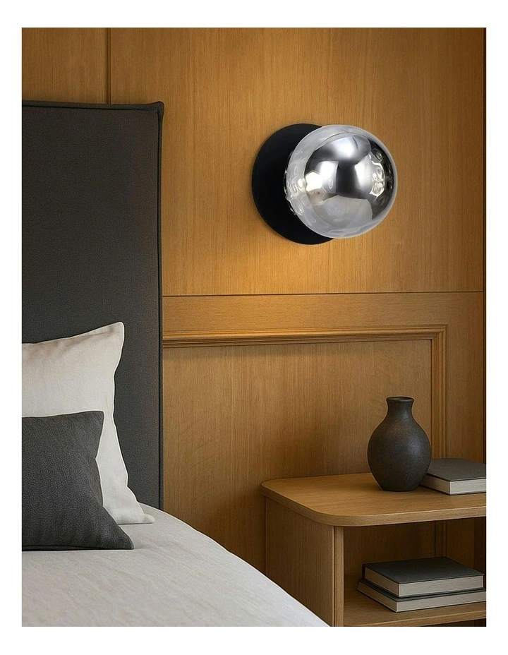 Odessa Molten Ripple Glass LED Wall Light in Black Base White/Large image 6