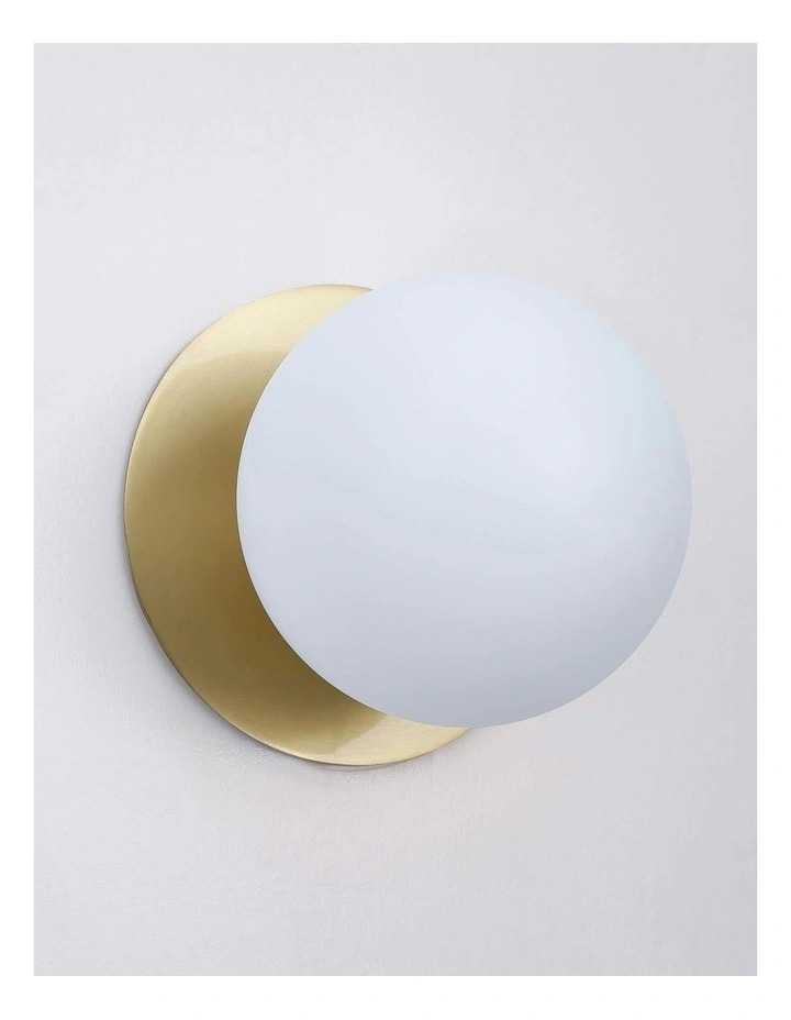 Odessa Opal Frosted Glass LED Wall Light in Brass Base White/Large image 3