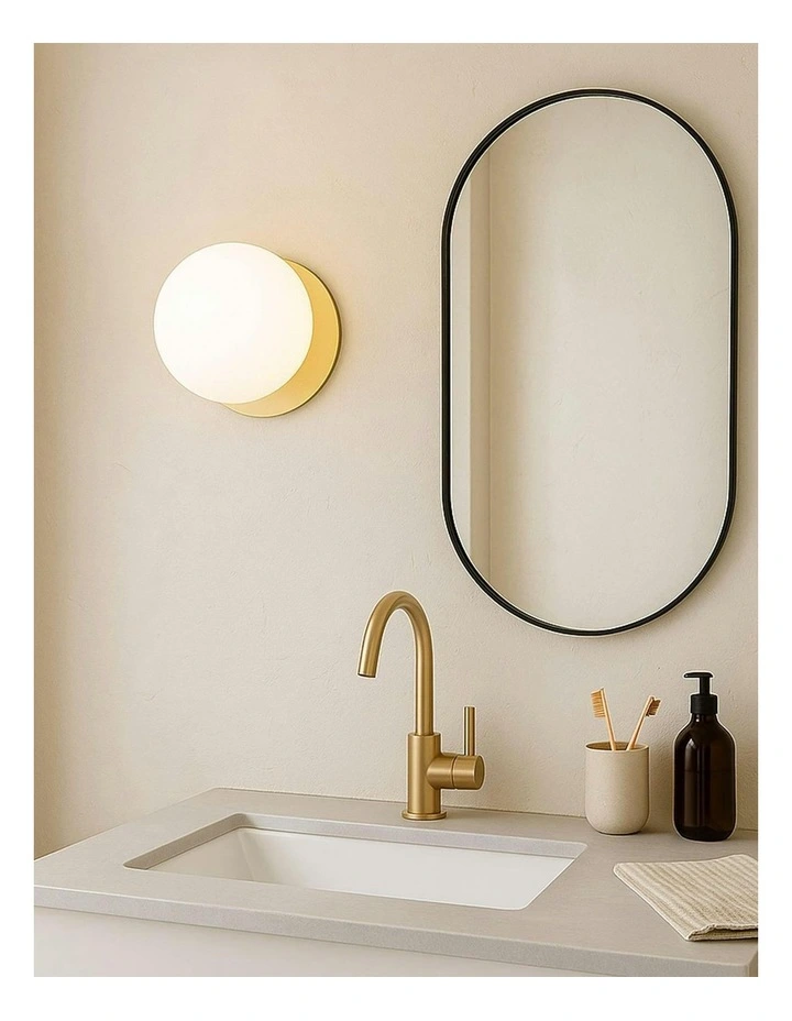 Odessa Opal Frosted Glass LED Wall Light in Brass Base White/Large image 7