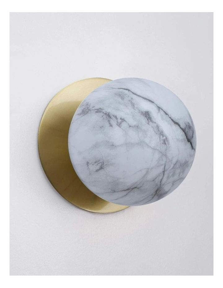 Odessa Marble Opal Glass LED Wall Light in Brass Base White/Large image 3