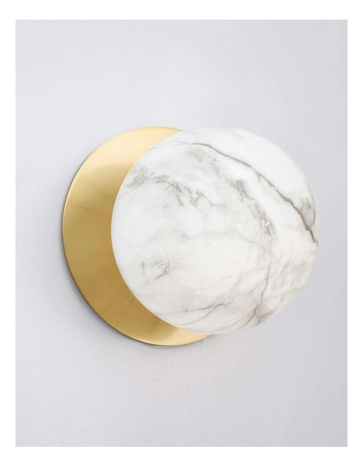 Odessa Marble Opal Glass LED Wall Light in Brass Base White/Large image 4