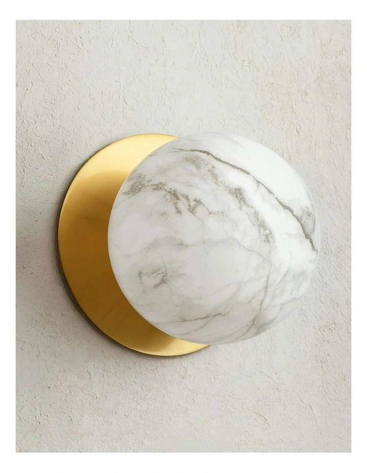 Odessa Marble Opal Glass LED Wall Light in Brass Base White/Large image 5
