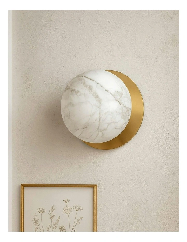 Odessa Marble Opal Glass LED Wall Light in Brass Base White/Large image 6