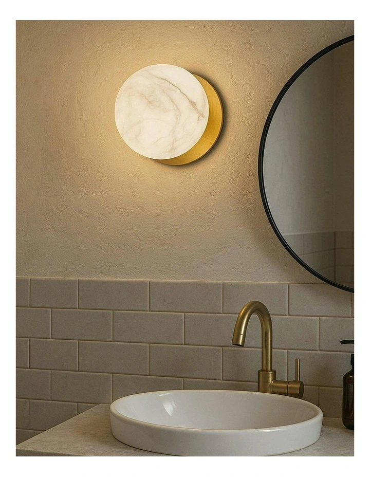 Odessa Marble Opal Glass LED Wall Light in Brass Base White/Large image 7