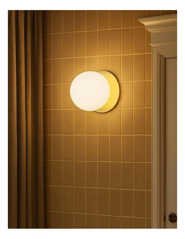Odessa Opal Frosted Glass LED Wall Light in Gold Base White/Large image 6