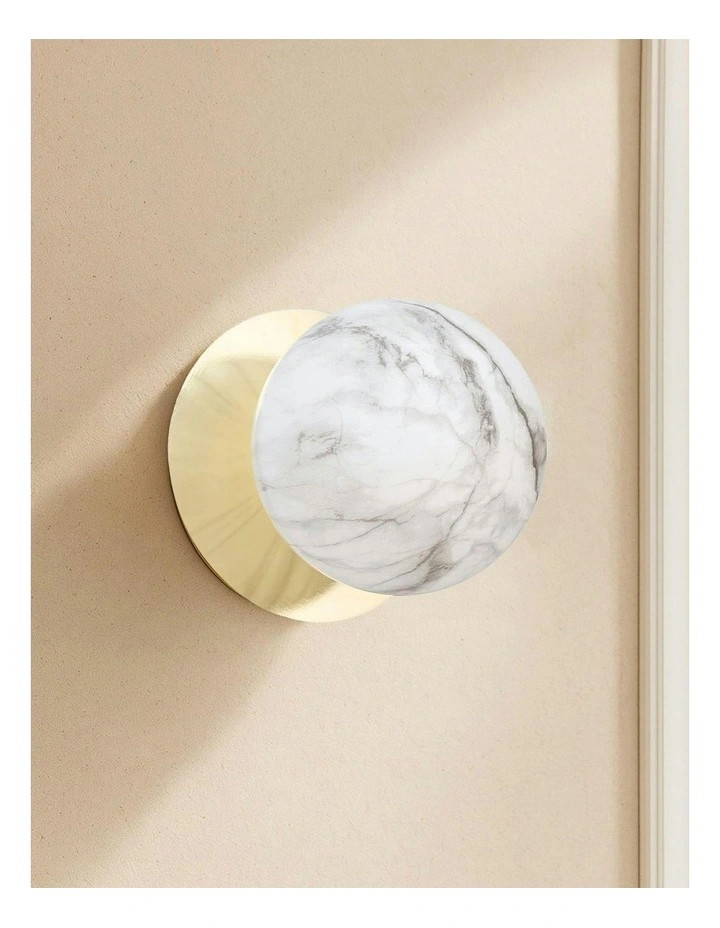 Odessa Marble Opal Glass LED Wall Light in Gold Base White/Large image 5