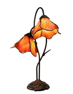 Double Lotus Tiffany Lamp Table Orange