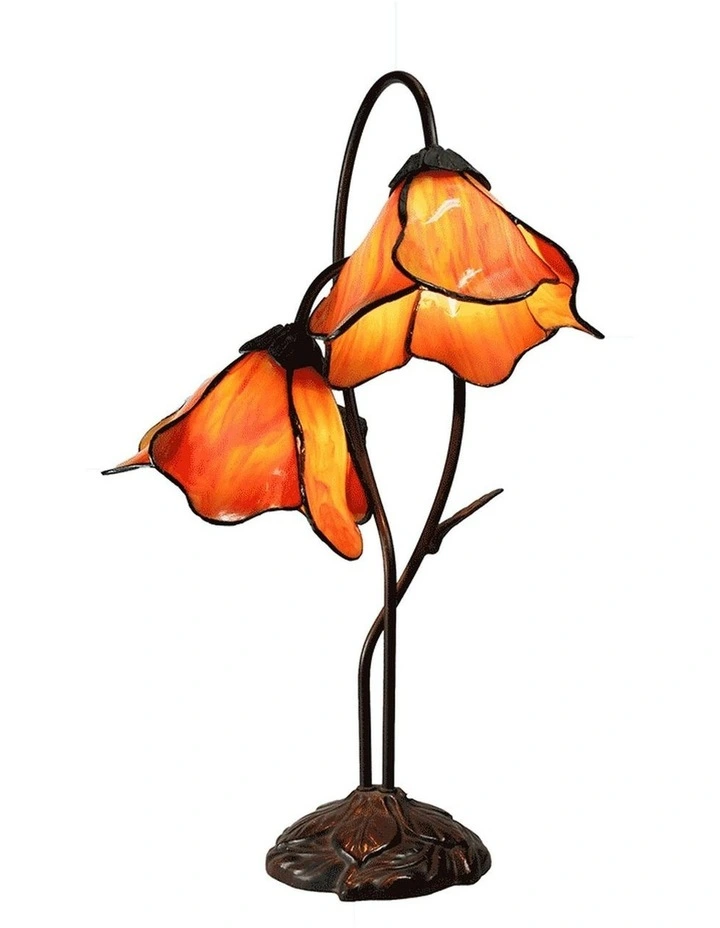 Double Lotus Tiffany Lamp Table Orange image 1