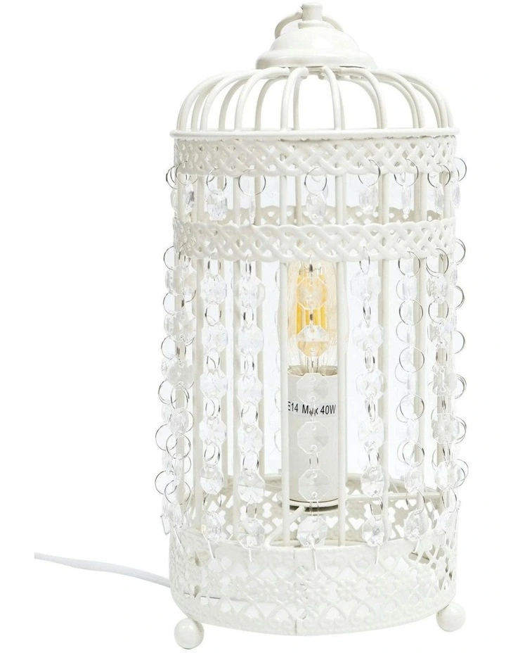 Harmony Iron Birdcage Table Lamp in White image 1