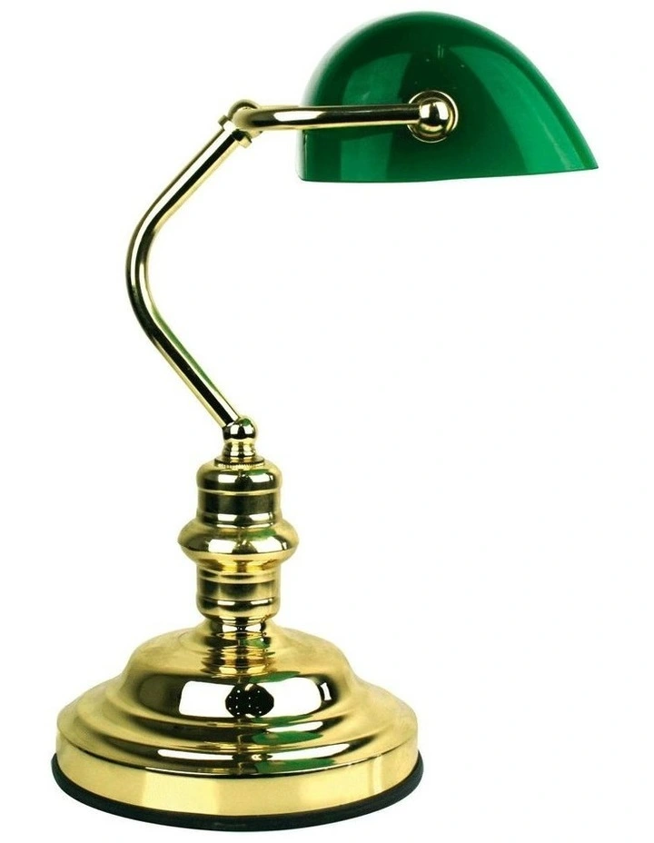 Banker's Touch Table Lamp in Brass/Dark Green image 1