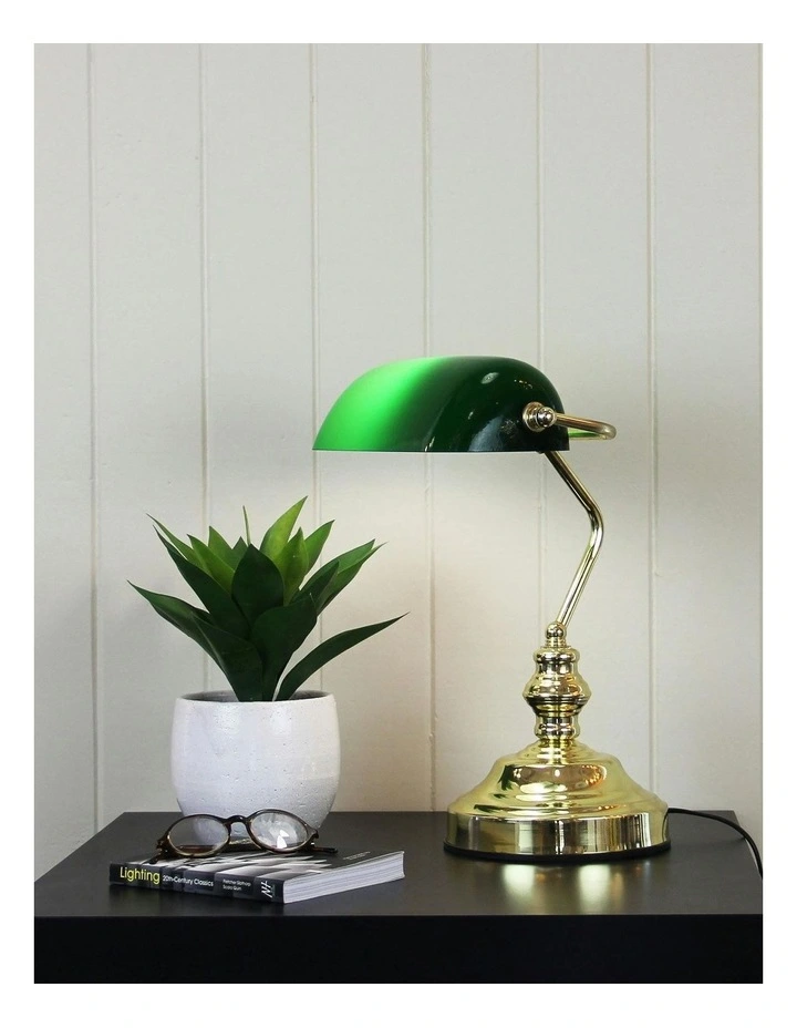 Banker's Touch Table Lamp in Brass/Dark Green image 4