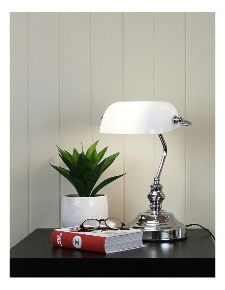 Banker's Touch Table Lamp in Chrome/ Gloss Opal image 2
