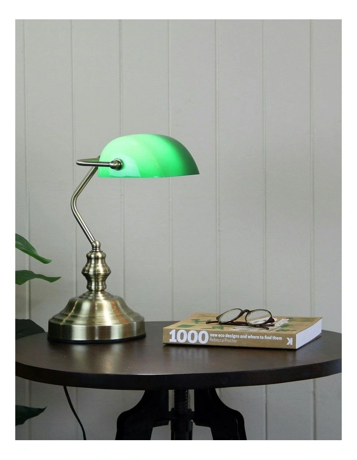 Banker's Touch Table Lamp in AB/ Drak Green image 2