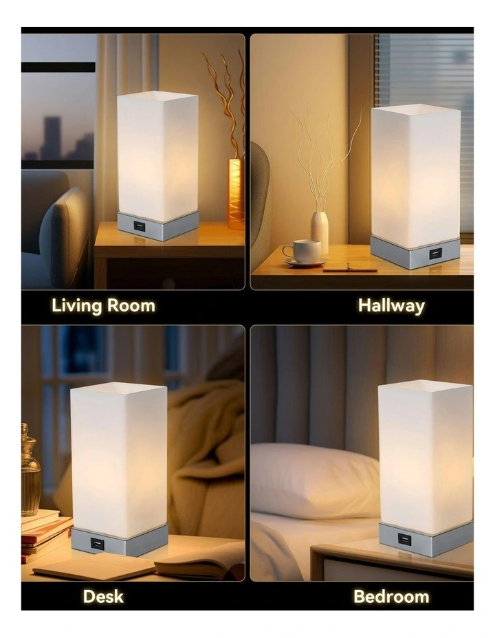 Jessica Rectangle Touch Lamp With USB Port in White image 5