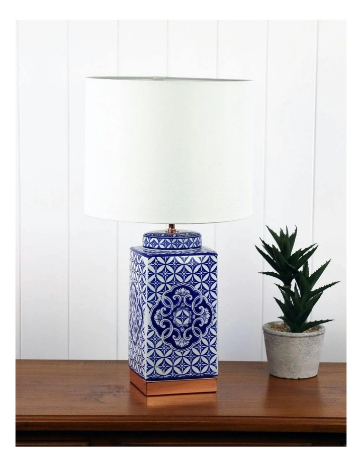 Xian Patterned Ceramic Table Lamp in Blue image 2