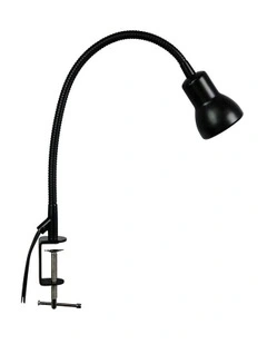 Scope Adjustable Goose-Neck Clamp Table Lamp Satin Black