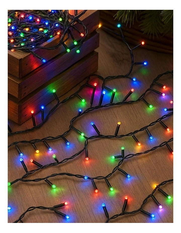Solar 420 LED Fairy Light Chain Dark Green Cable 4 Colour Options in Multi image 2