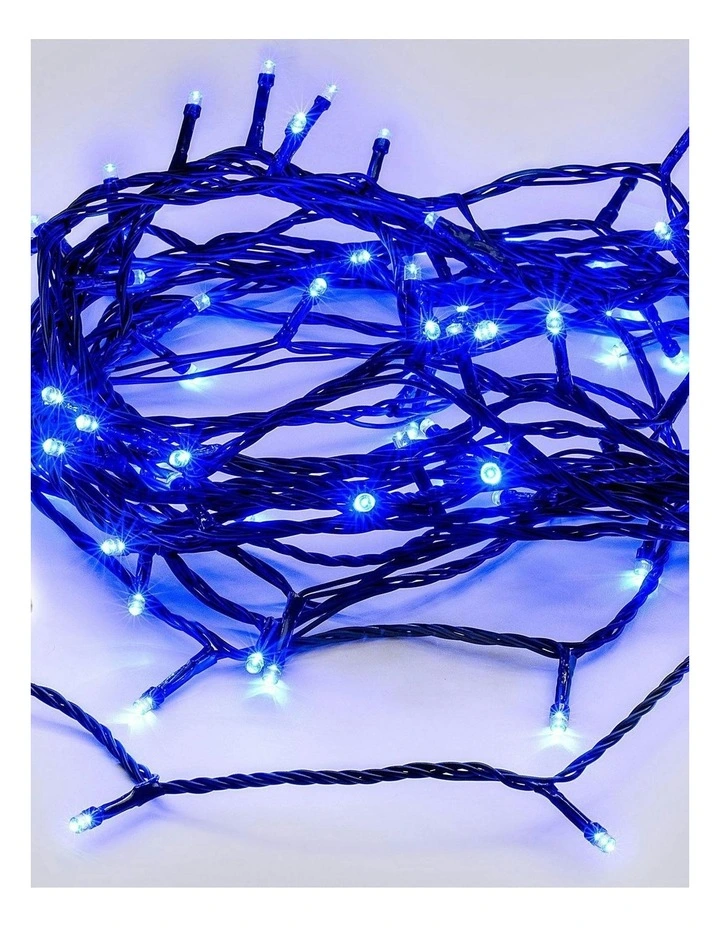 Solar 420 LED Fairy Light Chain Dark Green Cable 4 Colour Options in Blue image 2