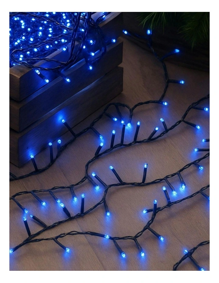 Solar 420 LED Fairy Light Chain Dark Green Cable 4 Colour Options in Blue image 3